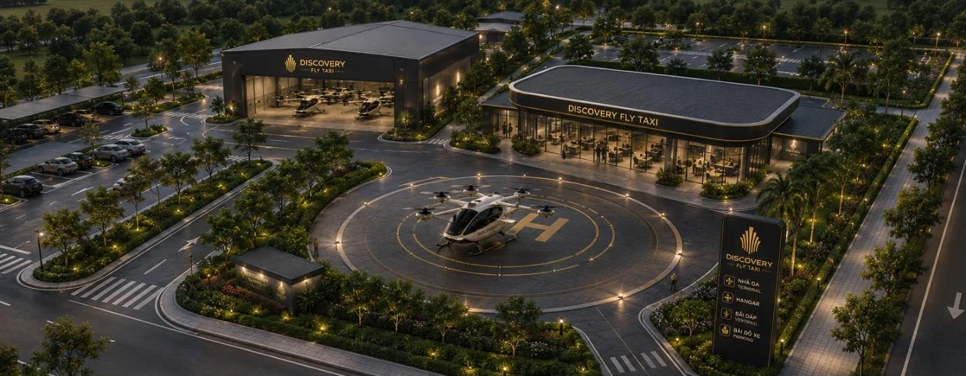 Phối cảnh tổng thể khu trung tâm điều hành Discovery Fly Taxi